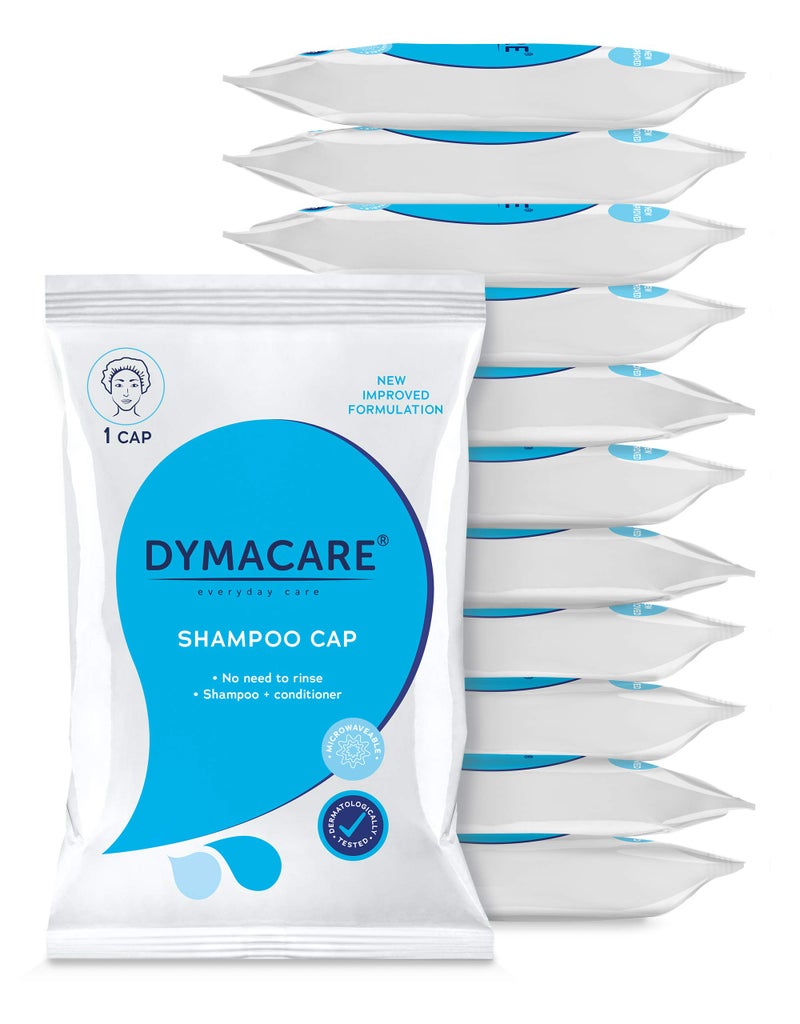 DYMACARE No Rinse Shampoo Cap | Rinse Free Shower Cap That Shampoos & Conditions - PH Balanced & Hypoallergenic Waterless Hair Wash (set of 12 caps) - Image 1