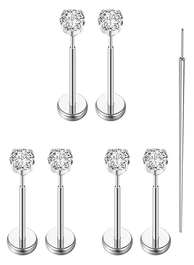 SEEDRILL 20g/18g/16g G23 Titanium Flat Back Earrings Stud Threadless Helix Tragus Labret Cartilage Lip Medusa Conch Piercing Jewelry Nose Rings Studs for Women Men Hypoallergenic 20G 3/3/3mm CZ - Image 1