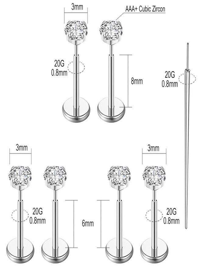 SEEDRILL 20g/18g/16g G23 Titanium Flat Back Earrings Stud Threadless Helix Tragus Labret Cartilage Lip Medusa Conch Piercing Jewelry Nose Rings Studs for Women Men Hypoallergenic 20G 3/3/3mm CZ - Image 4
