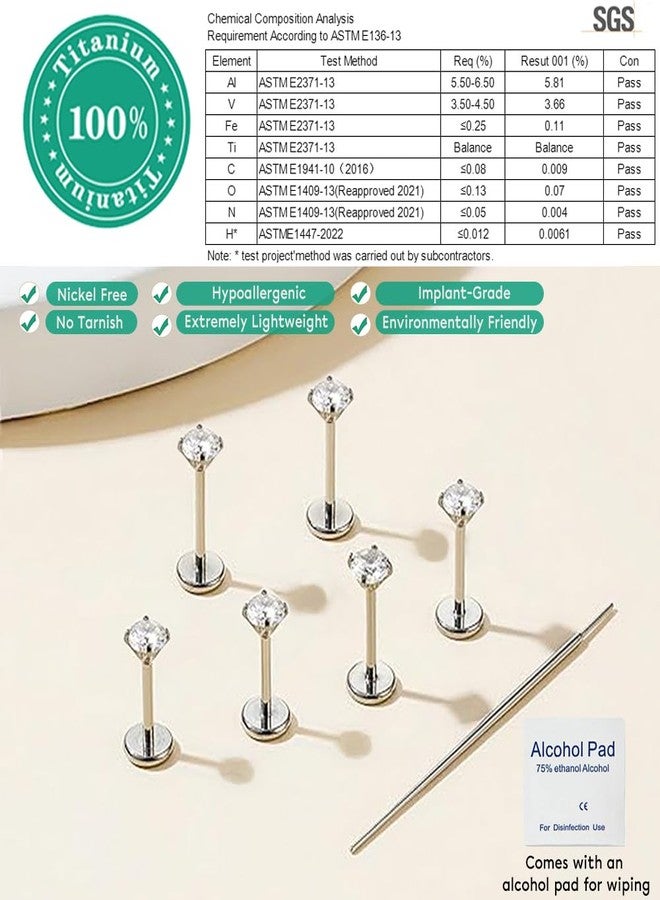 SEEDRILL 20g/18g/16g G23 Titanium Flat Back Earrings Stud Threadless Helix Tragus Labret Cartilage Lip Medusa Conch Piercing Jewelry Nose Rings Studs for Women Men Hypoallergenic 20G 3/3/3mm CZ - Image 2