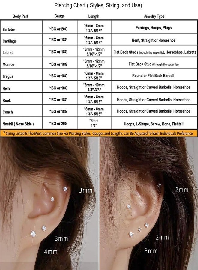 SEEDRILL 20g/18g/16g G23 Titanium Flat Back Earrings Stud Threadless Helix Tragus Labret Cartilage Lip Medusa Conch Piercing Jewelry Nose Rings Studs for Women Men Hypoallergenic 20G 3/3/3mm CZ - Image 5