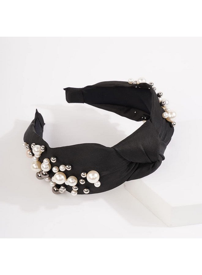 Wiwpar Pearl Knotted Headbands For Women Fashion Wide Pearl Bead Headband Head Bands Boho Hair Accessories (Black) - Image 3