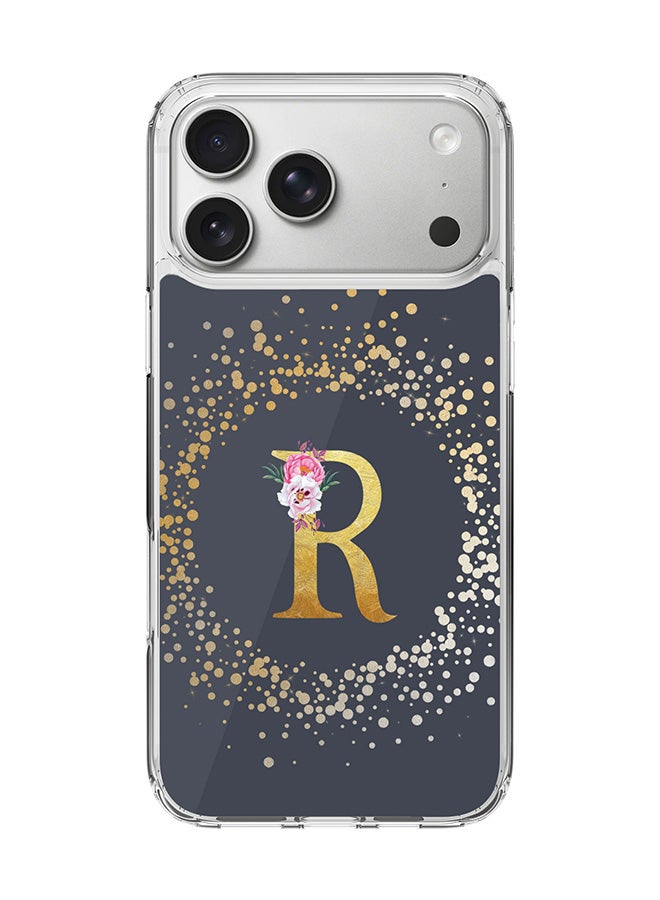 Stylizedd Classic Clear MagSafe Case for iPhone 17 Pro Max , Hybrid Soft Case Flexible Edges Anti Drop TPU PC Gel Thin Transparent Cover [ Designed for iPhone 17 Pro Max ] - Custom Monogram Initial Letter Floral Pattern Alphabet - R  (Grey )