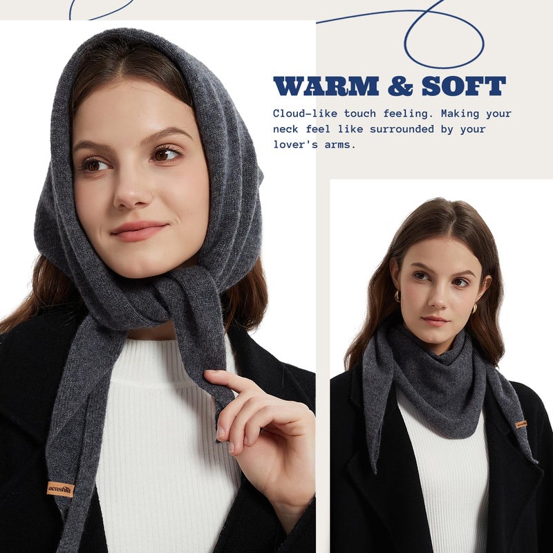 ACUSHLA 100% Merino Wool Triangle Scarf for Women Winter Neck Gaiter Warmer Knit Fashion Hooded Scarf Lightweight Soft Warm Neck Wrap for Ladies, 15.7'' X 47.2'', Dark Grey - Image 3