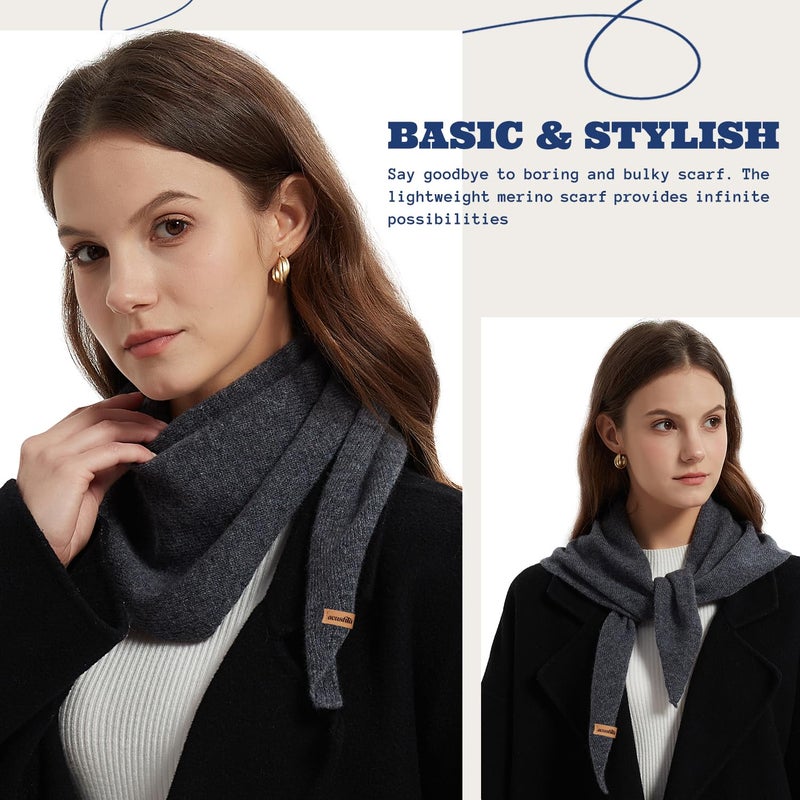ACUSHLA 100% Merino Wool Triangle Scarf for Women Winter Neck Gaiter Warmer Knit Fashion Hooded Scarf Lightweight Soft Warm Neck Wrap for Ladies, 15.7'' X 47.2'', Dark Grey - Image 2