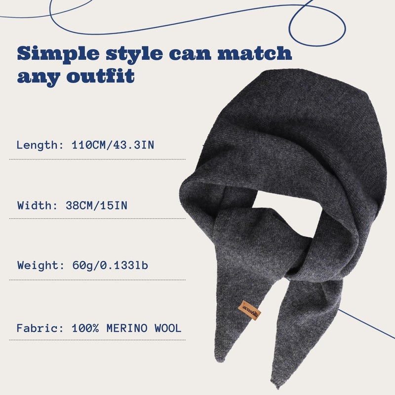 ACUSHLA 100% Merino Wool Triangle Scarf for Women Winter Neck Gaiter Warmer Knit Fashion Hooded Scarf Lightweight Soft Warm Neck Wrap for Ladies, 15.7'' X 47.2'', Dark Grey - Image 4