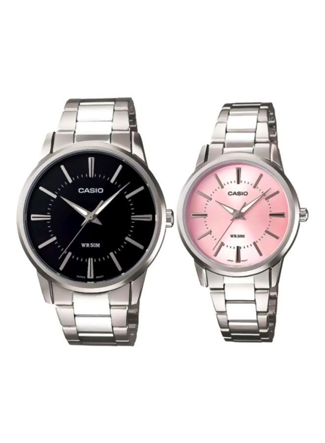 CASIO Unisex 2-Piece Water Resistant Stainless Steel Analog Wrist Watch Set MTP-1303D-1A/LTP-1303D-1A - Image 1