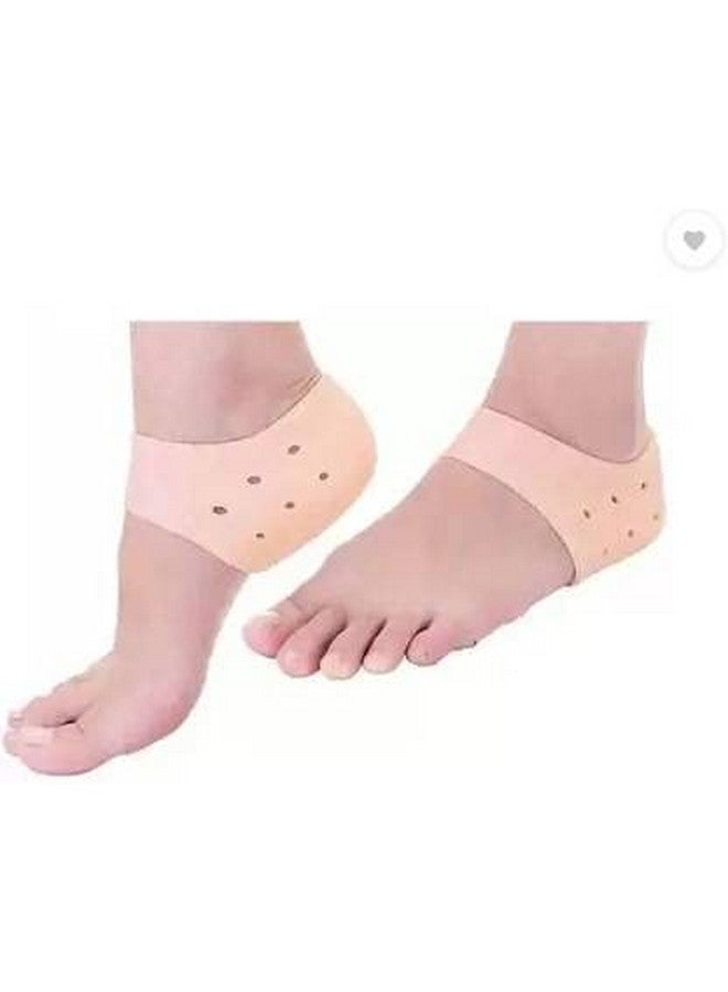 Grun Anti Crack Silicon Gel Heel And Foot Protector Moisturizing Socks for Foot Care,Pain Relief And Heel Cracks for Men And Women - Beige Free Size - 1 Pair (Half Heel Socks) - Image 1