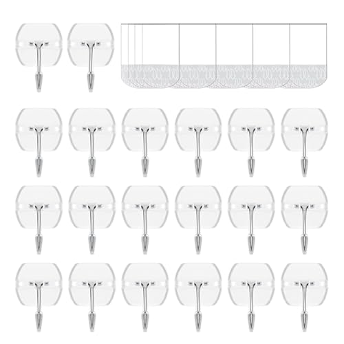 CARAINBO 20 Hooks-25 Removable Strips, Small Clear Wire Hooks Value Pack, Damage Free Hanging Wall Hooks with Adhesive Strips, Removes Cleanly, No Tools Utility Hooks for Hanging Decorations - Image 1