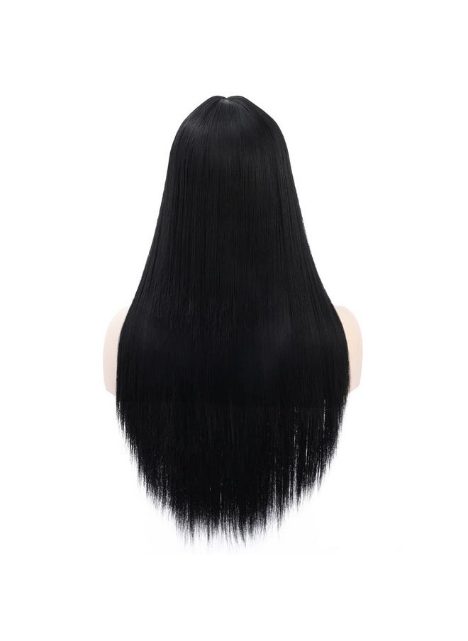 MAGQOO Black Wig With Bang Long Straight Black Wigs For Women Girls Heat Resistant Hight Density Synthetic Wigs (Black)  - Image 5