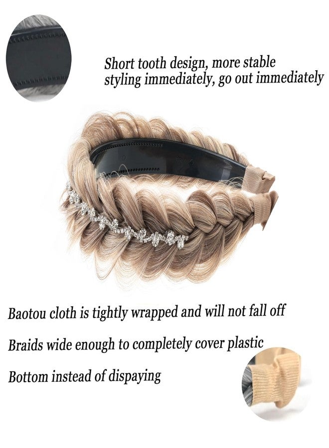 TOECWEGR Wide Messy Braided Headband with Teeth Synthetic Braided Headband Twisted Braid Fishtail with Crystal Embellishments Accessories for Girl and Women - Image 5