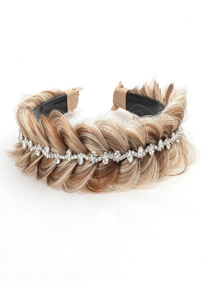 TOECWEGR Wide Messy Braided Headband with Teeth Synthetic Braided Headband Twisted Braid Fishtail with Crystal Embellishments Accessories for Girl and Women - Image 1