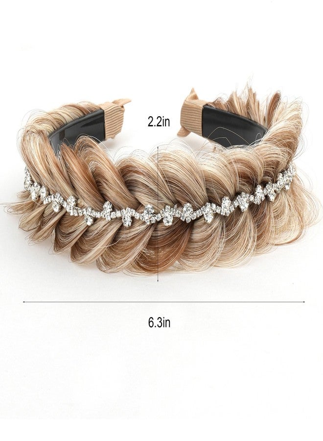 TOECWEGR Wide Messy Braided Headband with Teeth Synthetic Braided Headband Twisted Braid Fishtail with Crystal Embellishments Accessories for Girl and Women - Image 2