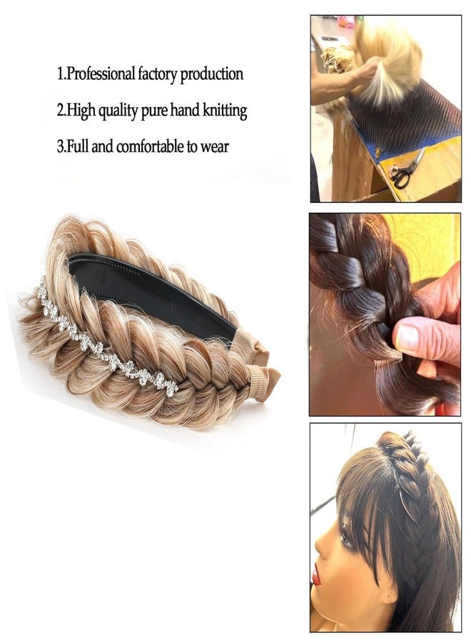 TOECWEGR Wide Messy Braided Headband with Teeth Synthetic Braided Headband Twisted Braid Fishtail with Crystal Embellishments Accessories for Girl and Women - Image 4