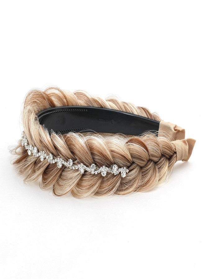 TOECWEGR Wide Messy Braided Headband with Teeth Synthetic Braided Headband Twisted Braid Fishtail with Crystal Embellishments Accessories for Girl and Women - Image 3