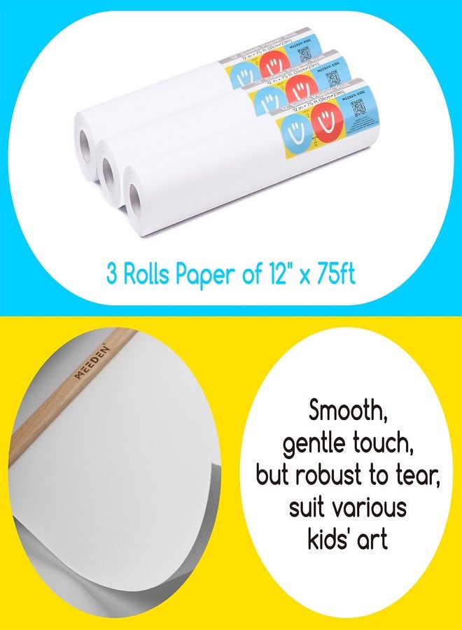 MEEDEN Paper Roll Dispenser with 3 Paper Rolls (12" x 75ft) - Beech Wood Kids Easel, Wooden Tabletop Easel for Kids Art Supplies, Toddler, Doodle, Drawing, Art, Craft - Image 5