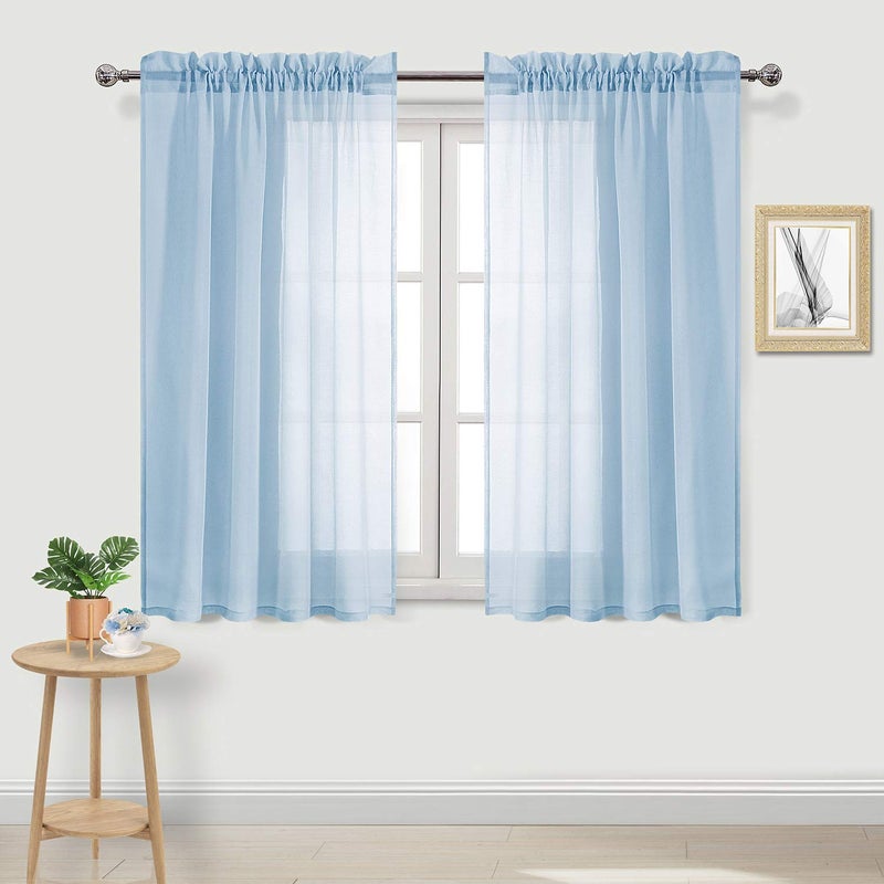 DWCN Sky Blue Sheer Curtains Semi Transparent Voile Rod Pocket Curtains for Bedroom and Living Room 52 x 54 inches Long Set of 2 Panels