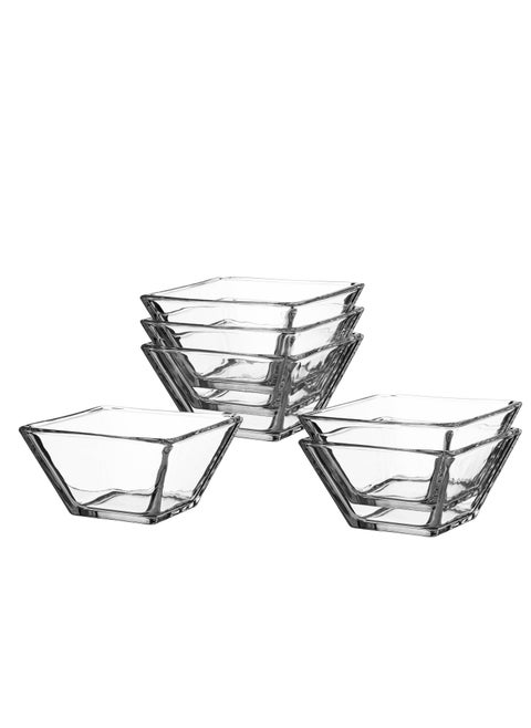 Yoghurt dessert set, transparent glass, square, 6 pieces