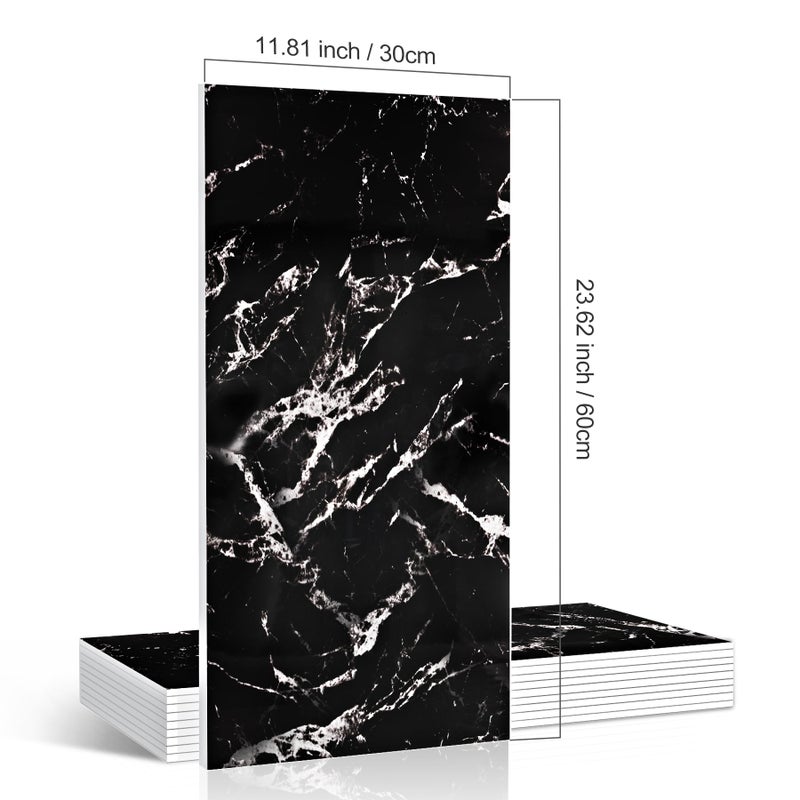 Tottist Peel and Stick Marble Look Wall Tiles - 10 Pieces 23.6x11.8in (19.4 Sq.Ft Coverage) Lightweight Self-Adhesive Backsplash Panels for Kitchen Bathroom Living Room Bedroom - (Black) - Image 2