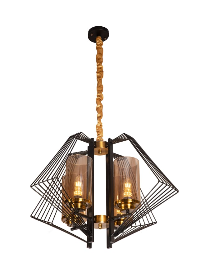 Best Power Modern Metal Frame Chandelier 6659-4 with Glass Cups – 4-Lamp Hanging Ceiling Light, E27 Base (Bulb Not Included), Adjustable Length 50cm – Stylish Pendant Light for Dining Room, Living Room, and More - Image 2