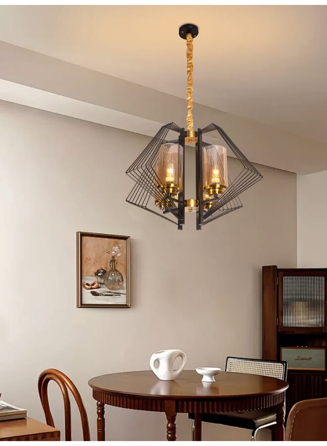 Best Power Modern Metal Frame Chandelier 6659-4 with Glass Cups – 4-Lamp Hanging Ceiling Light, E27 Base (Bulb Not Included), Adjustable Length 50cm – Stylish Pendant Light for Dining Room, Living Room, and More - Image 1