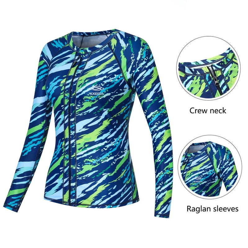 AXESEA Women Long Sleeve Rashguard UPF 50+ UV Sun Protection Zip Front Swimsuit Shirt Printed Surfing Shirt Top,Blue,US 4 - Image 5
