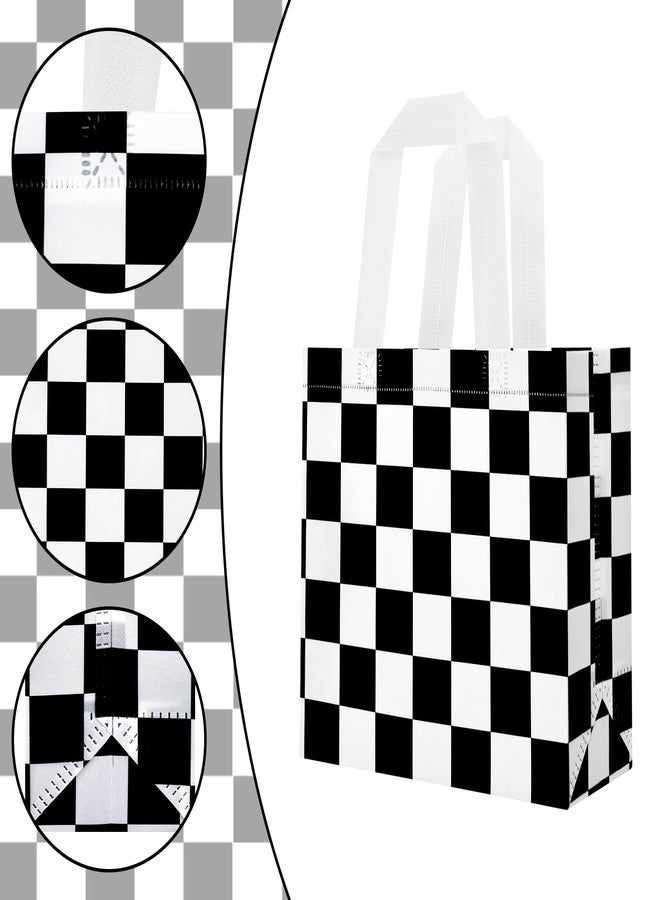 Adecortalk 12 Pcs Racing Car Party Favor Bags Balck and White Checkered Gift Bags Reusable Non Woven Goodie Treat Candy Bags with Handles for Kids Racing Theme Birthday Party Decorations - Image 3