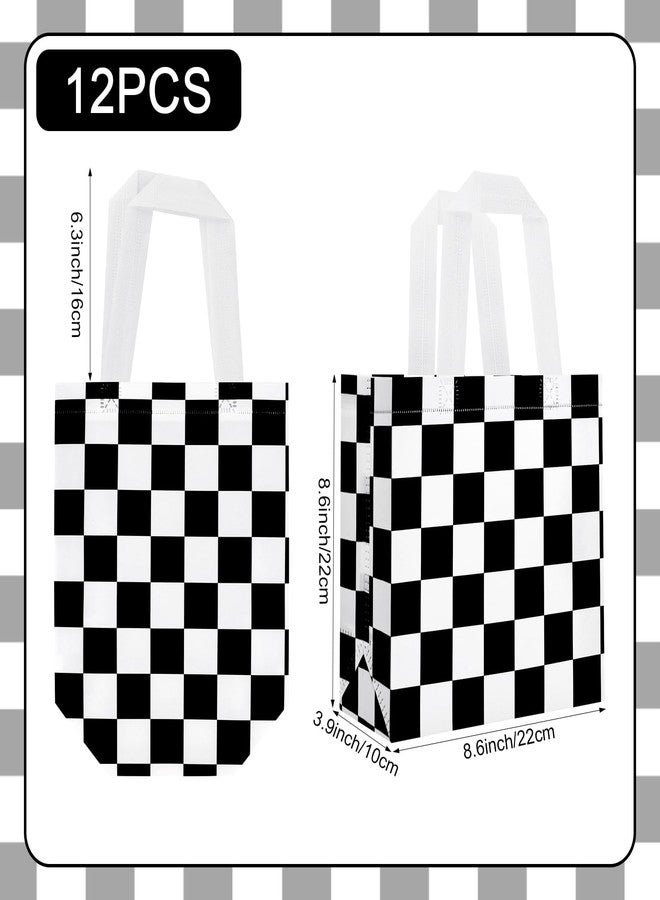 Adecortalk 12 Pcs Racing Car Party Favor Bags Balck and White Checkered Gift Bags Reusable Non Woven Goodie Treat Candy Bags with Handles for Kids Racing Theme Birthday Party Decorations - Image 2