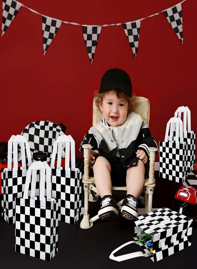 Adecortalk 12 Pcs Racing Car Party Favor Bags Balck and White Checkered Gift Bags Reusable Non Woven Goodie Treat Candy Bags with Handles for Kids Racing Theme Birthday Party Decorations - Image 5