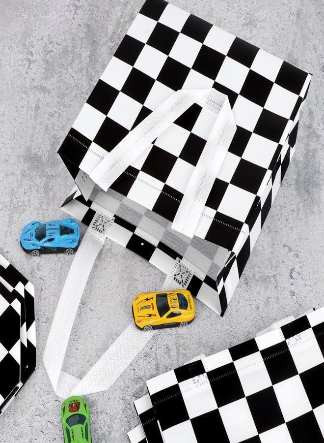 Adecortalk 12 Pcs Racing Car Party Favor Bags Balck and White Checkered Gift Bags Reusable Non Woven Goodie Treat Candy Bags with Handles for Kids Racing Theme Birthday Party Decorations - Image 4