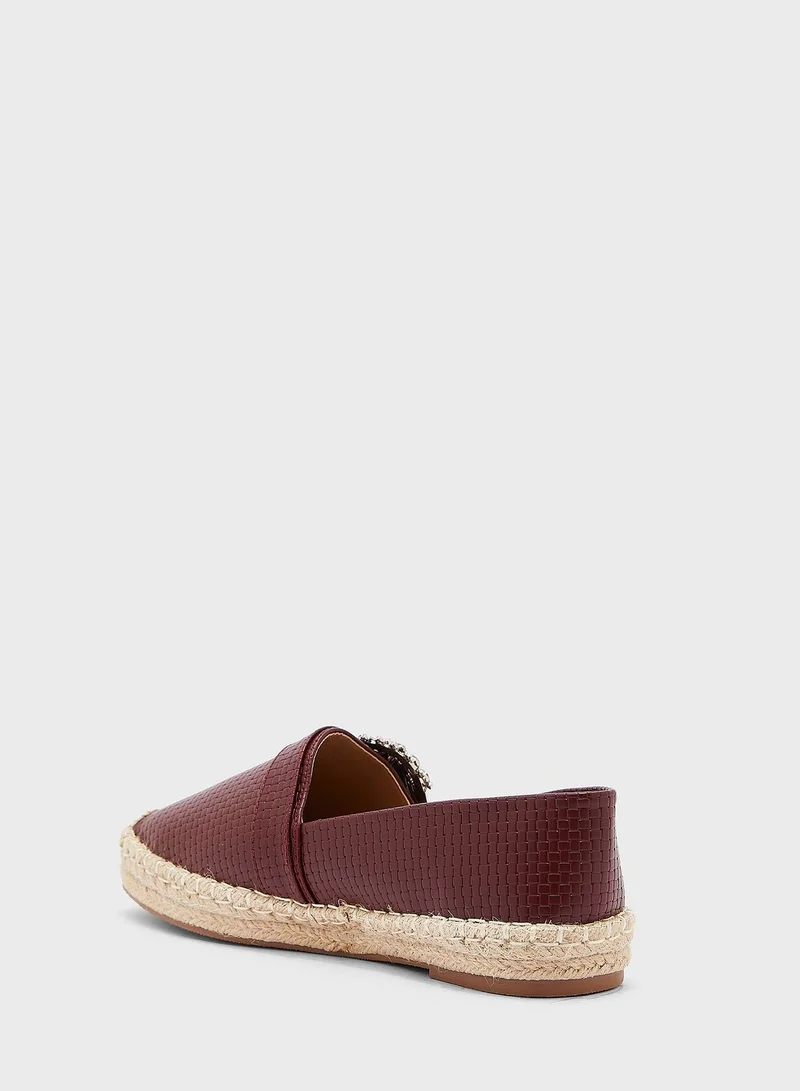 ELLA Textured Diamante Buckle Flat Espadrille