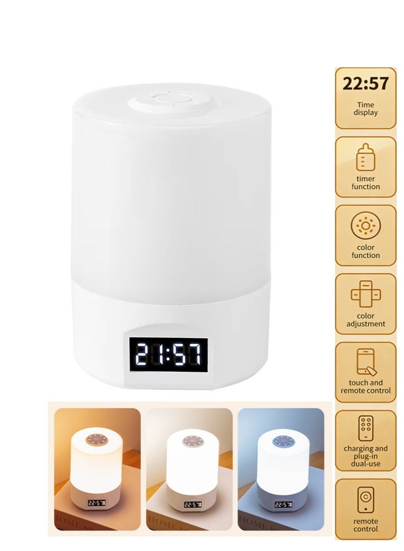 infino مصباح ليلي للأطفال مع جهاز تحكم عن بعد لغرفة الأطفال، مصباح LED قابل لتعديل شدة الإضاءة بجانب السرير - 3 درجات حرارة لونية، مؤقت، شاشة عرض الساعة، حماية للعين من الوميض أثناء الرضاعة الطبيعية والنوم والقراءة - قابل لإعادة الشحن مع تحكم باللمس - Image 1