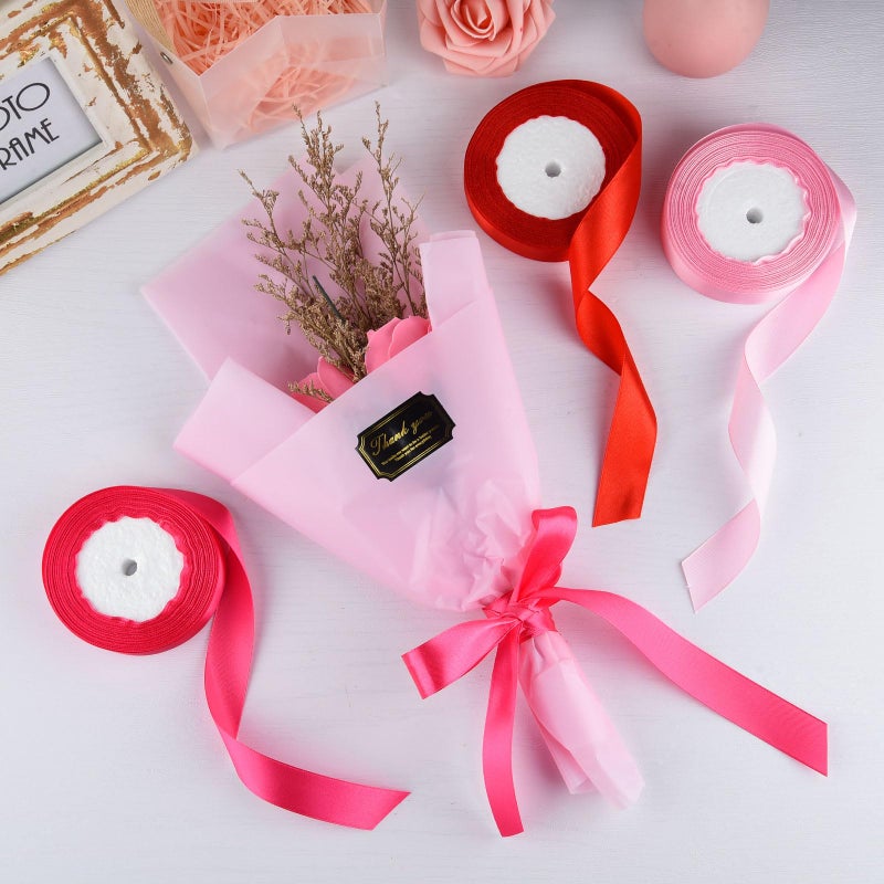ASTARON Satin Ribbon for Crafts - 1 Inch, Red Pink Solid Color Ribbon Fabric for Gift Wrapping, Bouquets, DIY Hair Bows, Valentine's Decorations - Image 4