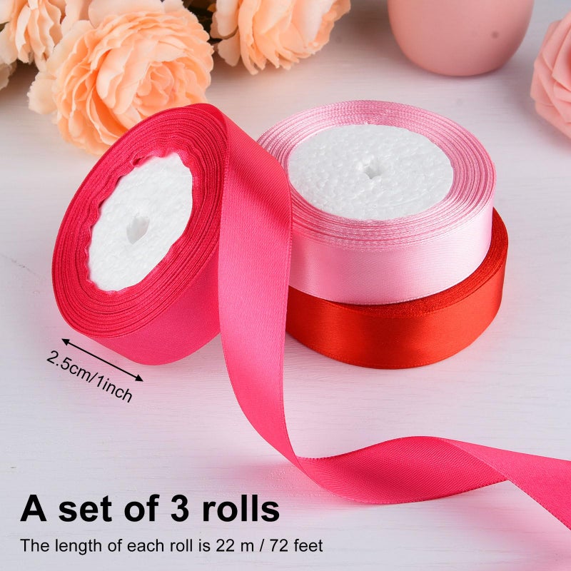 ASTARON Satin Ribbon for Crafts - 1 Inch, Red Pink Solid Color Ribbon Fabric for Gift Wrapping, Bouquets, DIY Hair Bows, Valentine's Decorations - Image 2