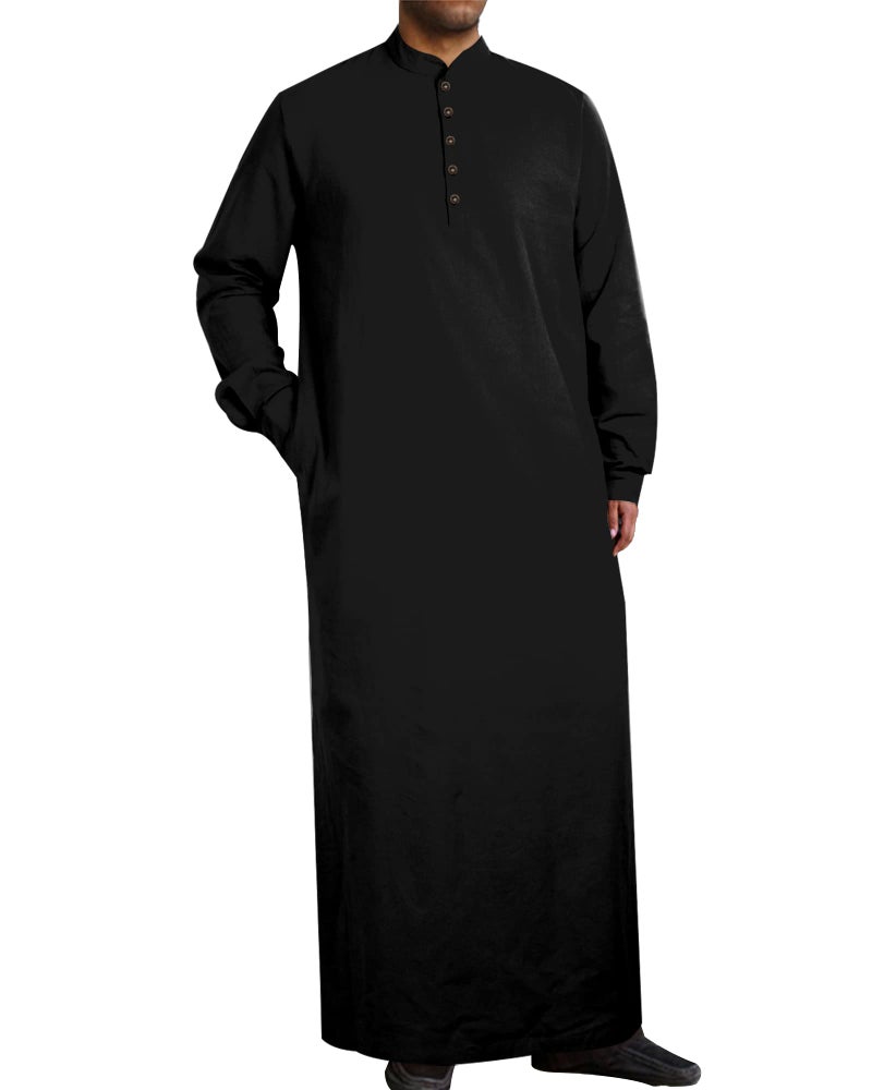 YAOHUOLE Moroccan Thobe for Men Men's Long Sleeve Kaftan Thobe Black L - Image 1