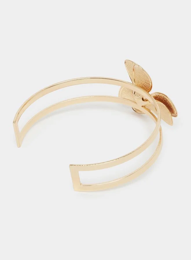 Styli  Gold Tone Flower Cuff Bracelet for Women | Best Price UAE