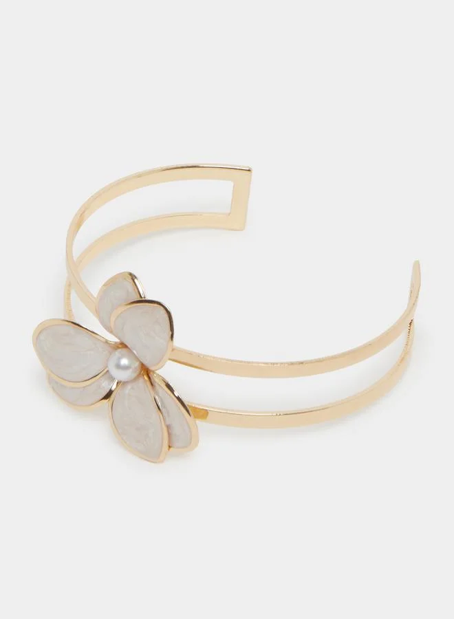 Styli  Gold Tone Flower Cuff Bracelet for Women | Best Price UAE