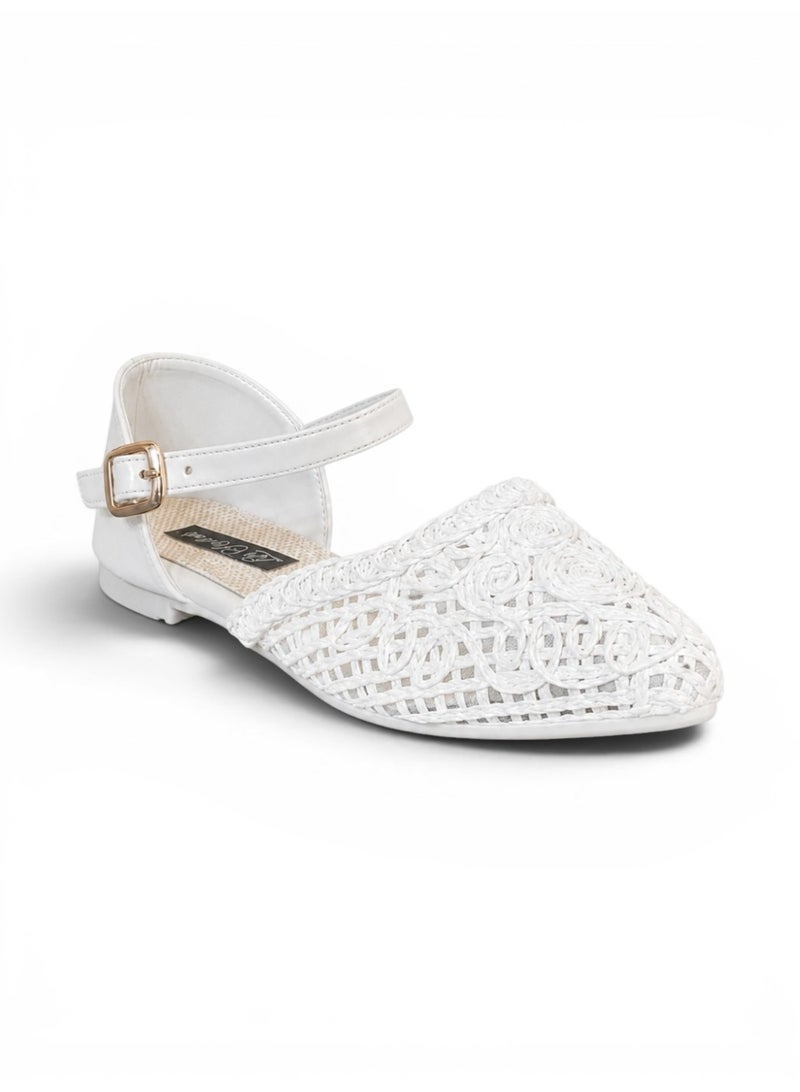 LIFESTYLISH Sandals Flat Burlap And Leather With Buckle SF-59 - White - Image 1