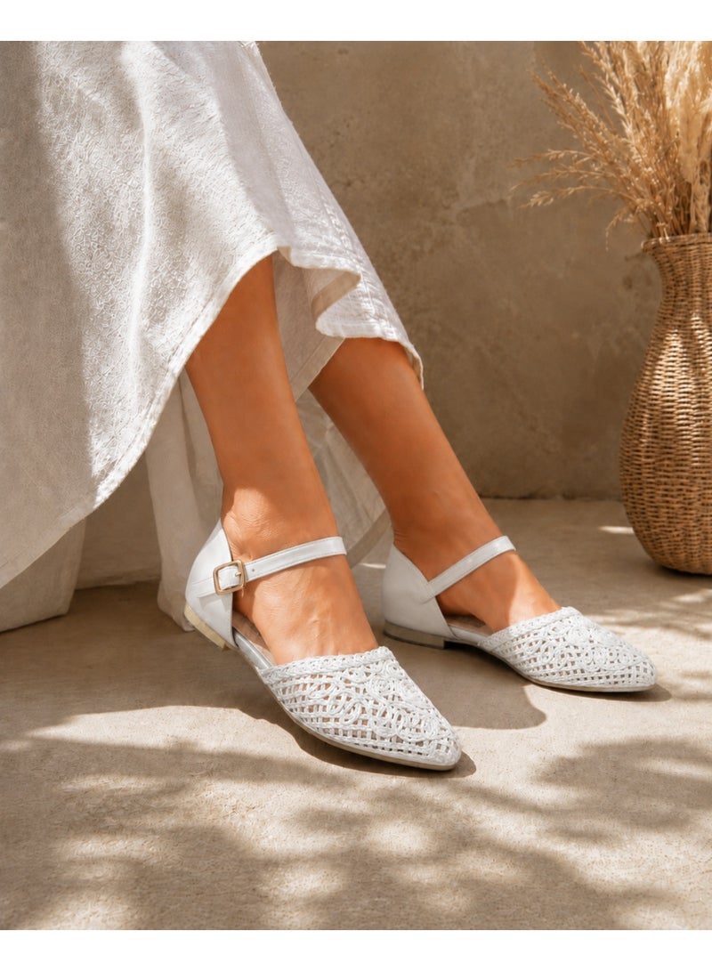 LIFESTYLISH Sandals Flat Burlap And Leather With Buckle SF-59 - White - Image 2
