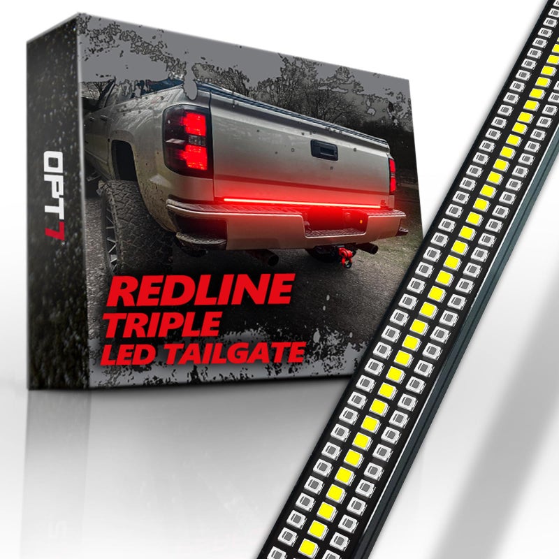 OPT7 48 Redline Triple Row LED Tailgate Light Bar wSequential Red Turn Signal Weatherproof Rigid Aluminum Frame Light Strip for 20052021 Colorado Canyon Full Functions Reverse Brake Running