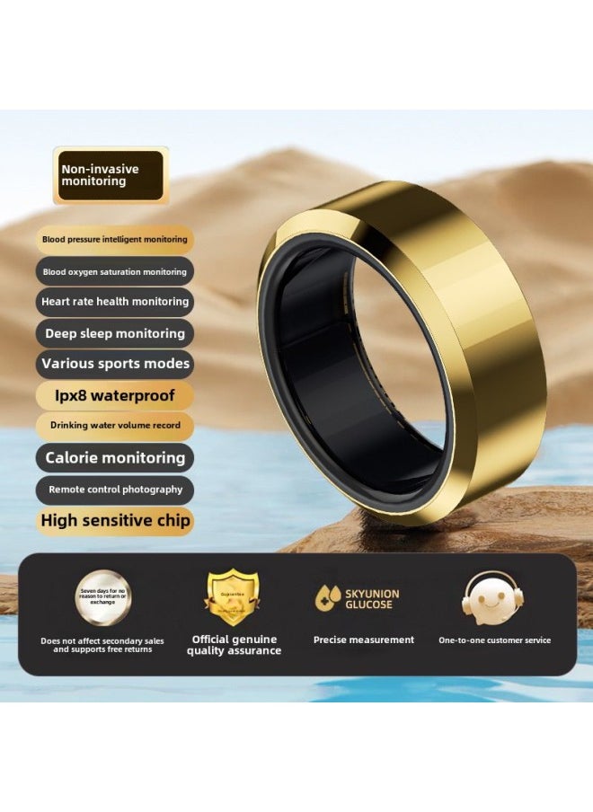 Generic Upgraded Smart Black Technology High Precision Health Ring Heart Rate Oximeter Step Sleep Sport Waterproof Bluetooth-Colour:Gold Automatic Monitoring Model No. 9 Finger Circumference 59.5mm  - Image 1