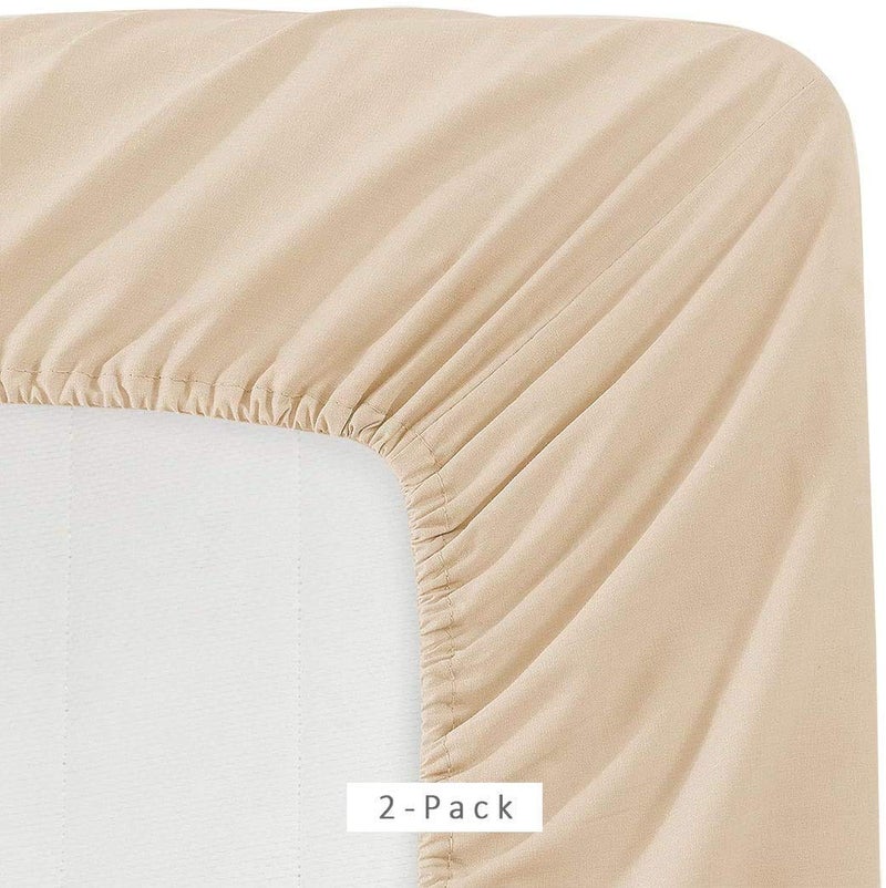 Destiny Crescent Bedding Microfiber 2 Queen Fitted Bottom Bed Sheets (2-Pack) Soft & Comfy -15'' Deep Pocket  60''x80'' Great for Queen Size beds (Queen  Beige) - Image 2