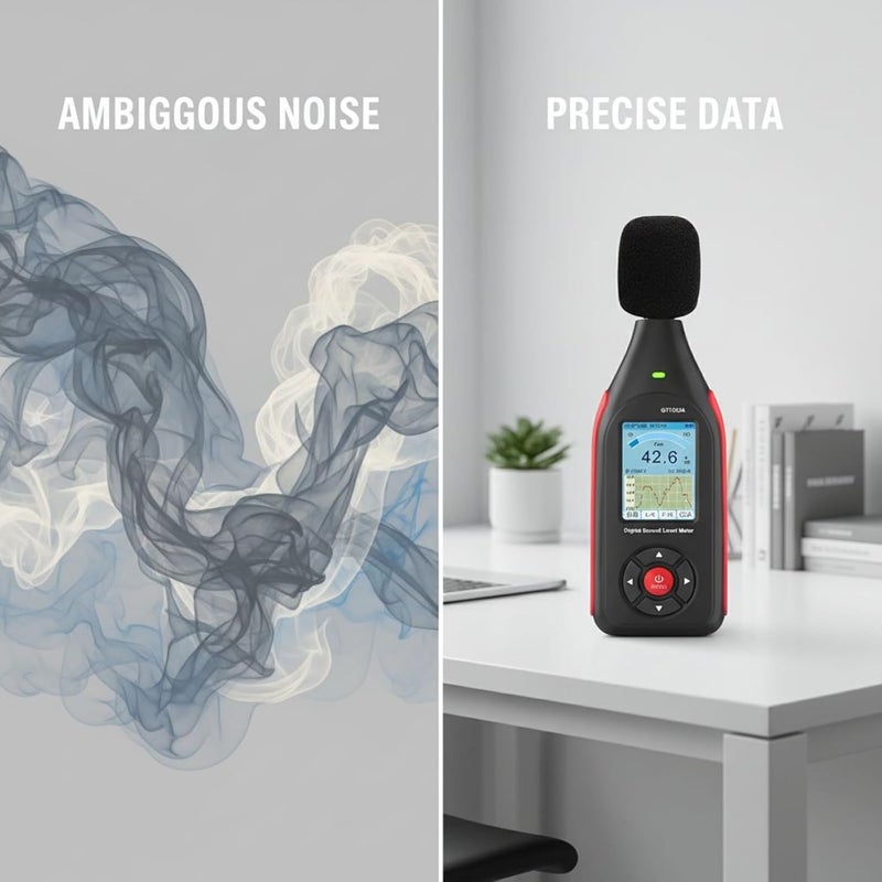 Digital Sound Level Reader Gt1355A, 30-130Db Range, Accurate ±1.5Db, Va Color Screen, Data Logging, 3-Color Alarm, Usb, 5.08 Oz, 8-Hour Battery - Image 2
