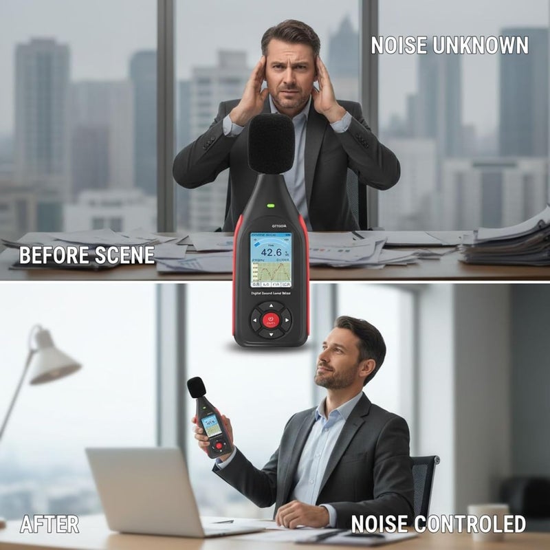 Digital Sound Level Reader Gt1355A, 30-130Db Range, Accurate ±1.5Db, Va Color Screen, Data Logging, 3-Color Alarm, Usb, 5.08 Oz, 8-Hour Battery - Image 3