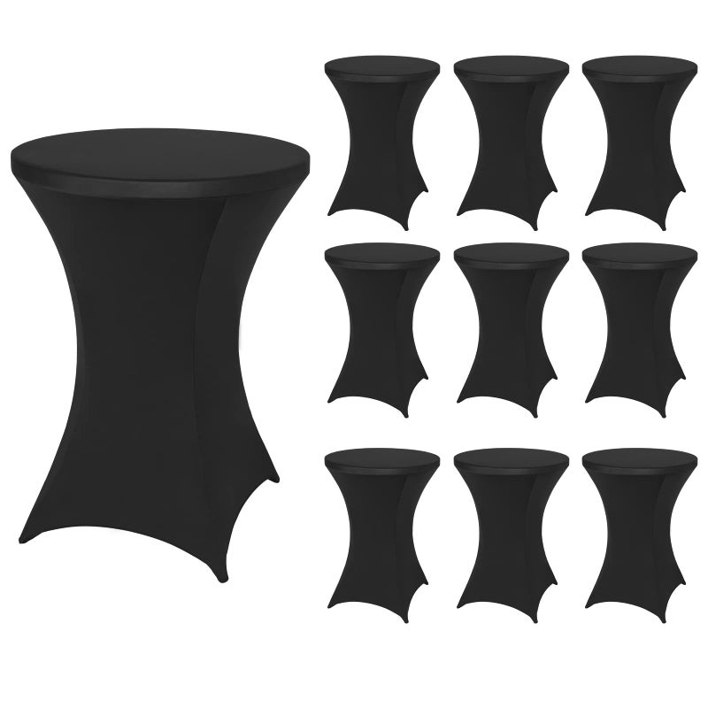 FestiCorp 10 Pack Spandex Black Table Cover Cocktail Fitted Tablecloths Round Highboy Stretch Table Covers Cloths for Party DJ Bar Wedding Birthday Banquet 3032 Diameter x 4043 Height