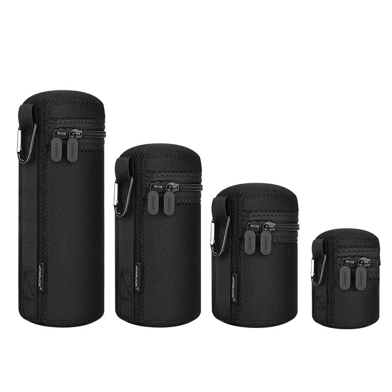 ARVOK Lens Pouch Set, Water Resistant Protective Lens Cases for DSLR Camera Lens, 4 Size Thick Camera Lens Bag for Nikon, Tamron, Sigma, Pentax, Sony, Olympus, Panasonic - Image 1