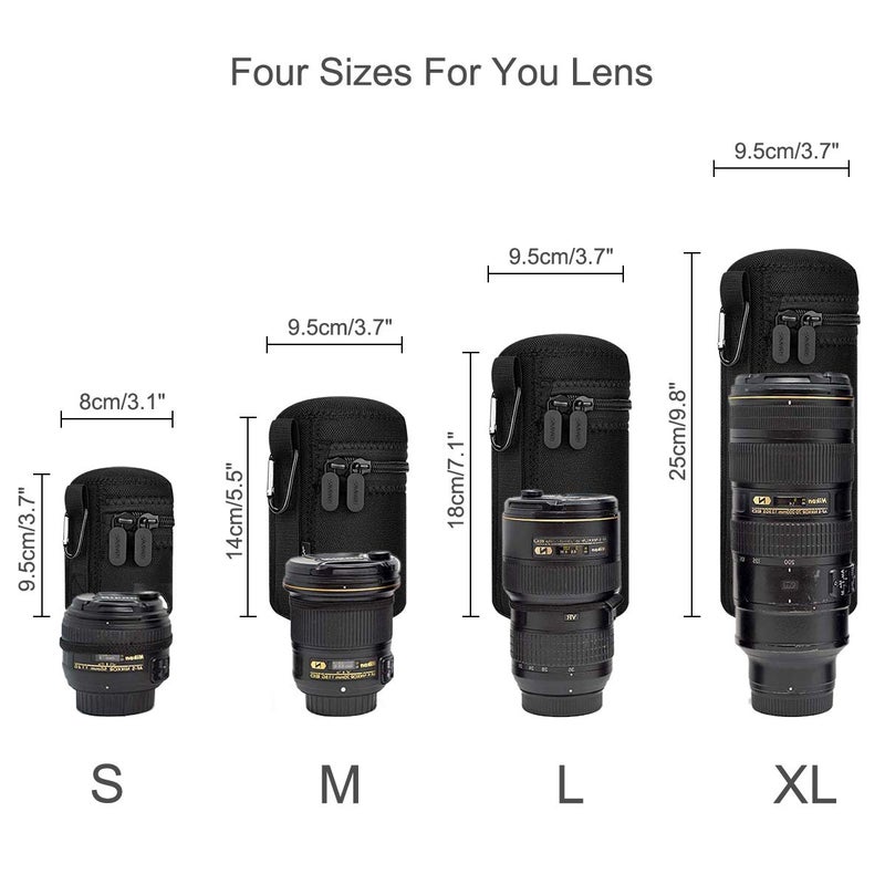 ARVOK Lens Pouch Set, Water Resistant Protective Lens Cases for DSLR Camera Lens, 4 Size Thick Camera Lens Bag for Nikon, Tamron, Sigma, Pentax, Sony, Olympus, Panasonic - Image 4