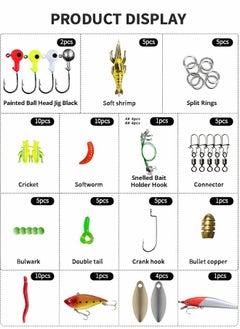 GROIC 73Pcs Fishing Lures Kit Set, Baits Tackle Kit Including Crankbaits, Topwater Lures, Spinnerbaits, Worms, Hooks, Lures, Soft Plastic Worms, Tackle Box and More Lures  - Image 2