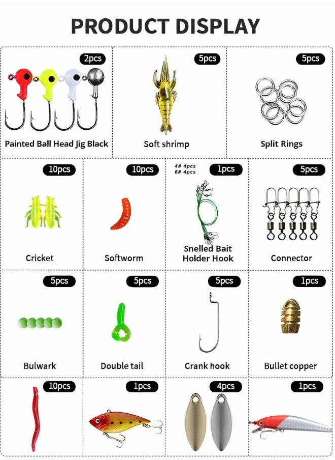 GROIC 73Pcs Fishing Lures Kit Set, Baits Tackle Kit Including Crankbaits, Topwater Lures, Spinnerbaits, Worms, Hooks, Lures, Soft Plastic Worms, Tackle Box and More Lures  - Image 2