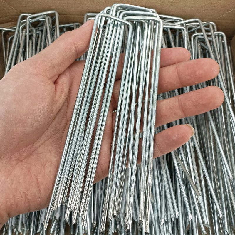 Jxrhy 100 Pcs 6 inch Garden Landscape Staples Galvanized Pins Lawn Stakes for Weed Barrier Ground Cover,U-Type Heavy Duty (100 Pcs x 6") - Image 1